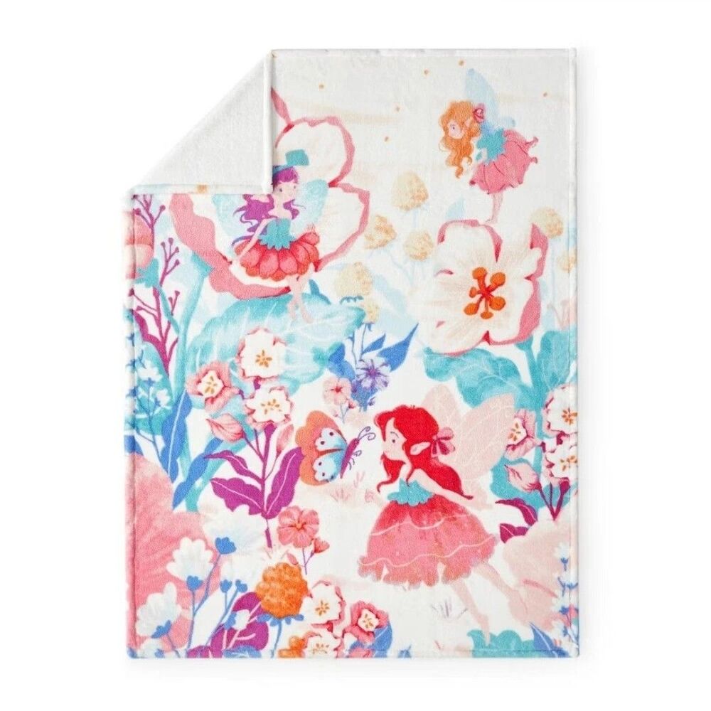Kid's Throw.  Cozy Bliss Floral Print Throw Blanket 43"x59" Garden Elf Pink Blue